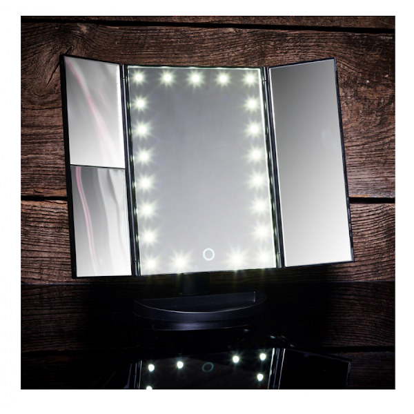 Козметично огледално светодиодно книга, с тактилен бутон и 24 светодиода, 2x и 3x увеличение