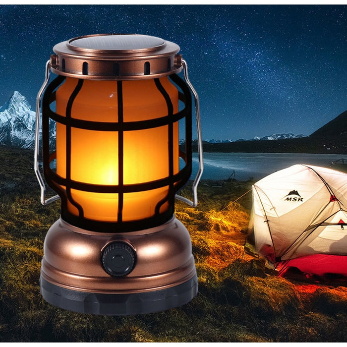 Lampa Solara LED Tip Felinar, 2 moduri de iluminare, pentru camping, terasa, balcon, gradina