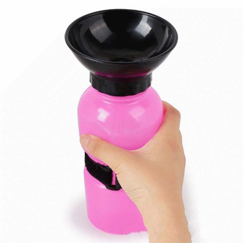 Sticla cu bol de apa pentru caini 500 ml, Portabila, Roz - 1 | YEO