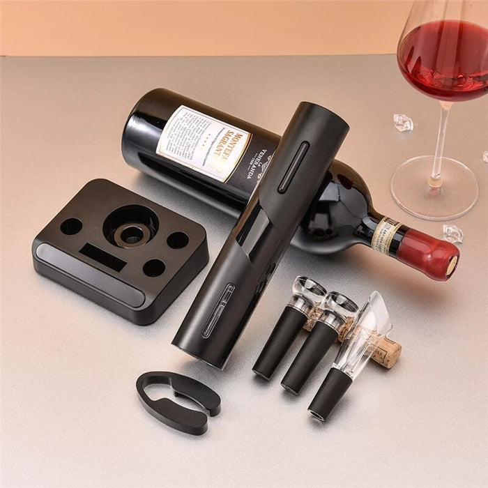 Set Tirbuson Electric cu Suport Welora®, 4 in 1 cu taietor de folie, dop de vid si aerator/varsator de vin, Desfacator Pentru Vin, Model 2023, Calitate Premium, Multifunctional, Negru