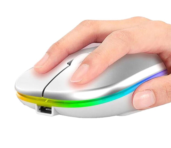 Mouse Wireless Reincarcabil, Ultra Slim, Silentios, LED RGB, Alb