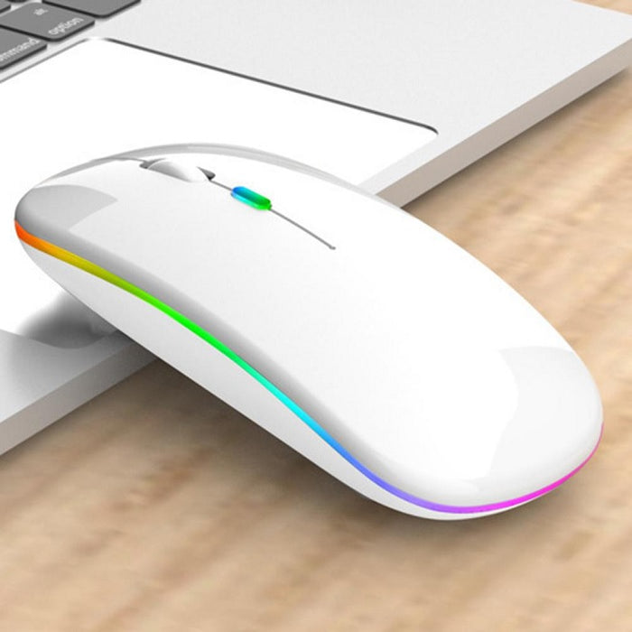 Mouse Wireless Reincarcabil, Ultra Slim, Silentios, LED RGB, Alb
