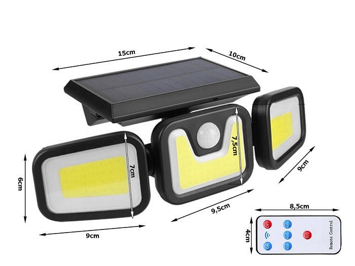 Set 2 X Lampa Solara 103 COB LED, Putere 120 W, Negru